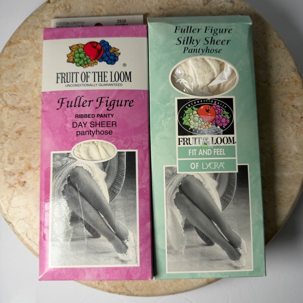 Fruit of the Loom Pantyhose 2PK Queen 2X Ivory White Fuller Figure Vintage